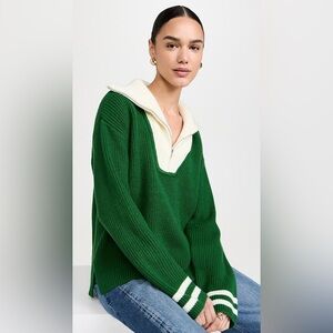 English Factory Forest Green and Cream V-Neck Sweater